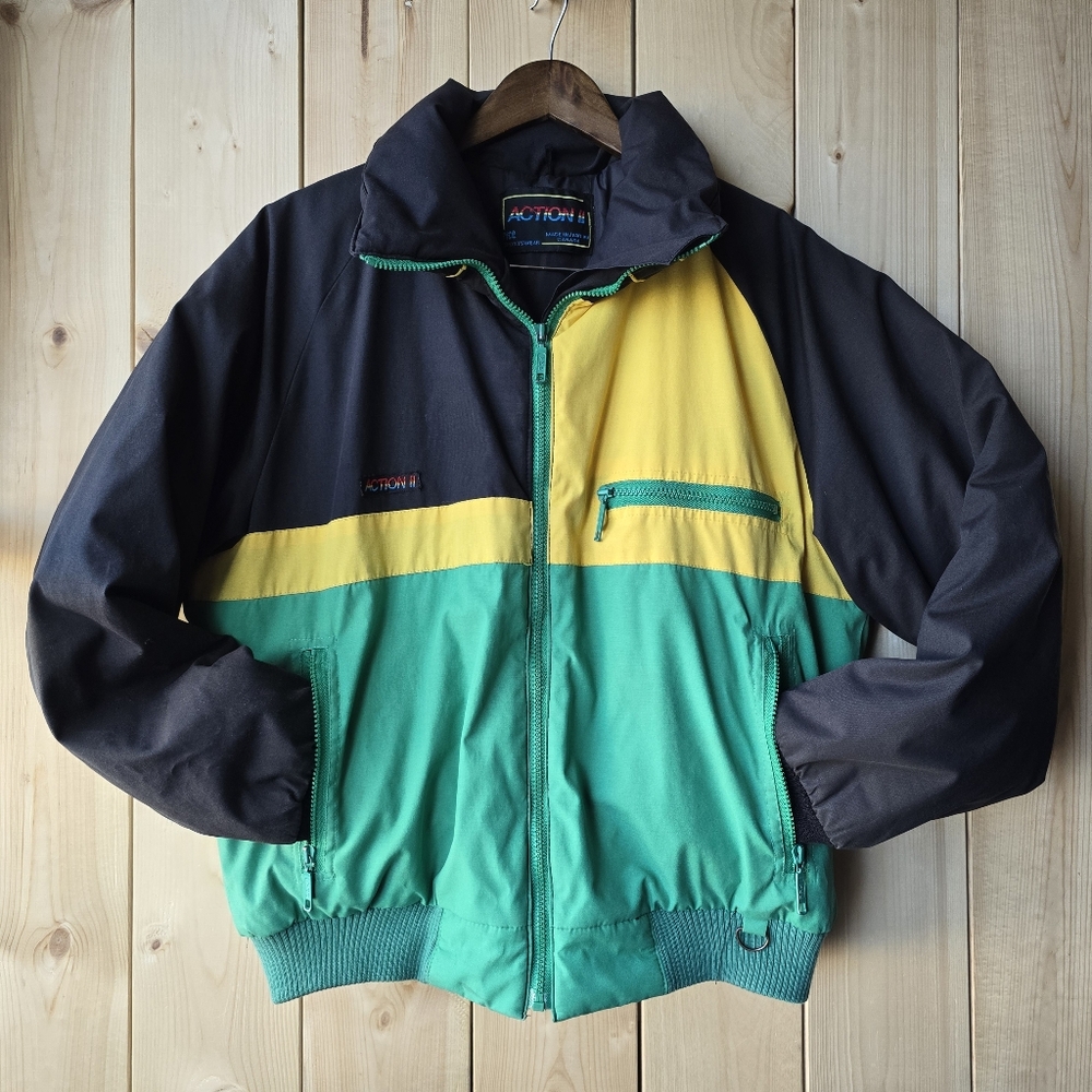 Vintage Action II Sportswear 80s/90s Green Yellow Ski Winter Jacket Mens